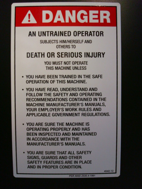 Danger Untrained Operator Risk Decal