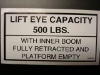 Lift Eye Capacity 500 lbs Decal