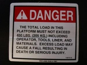 Danger 450 Lbs Platform Capacity Decal