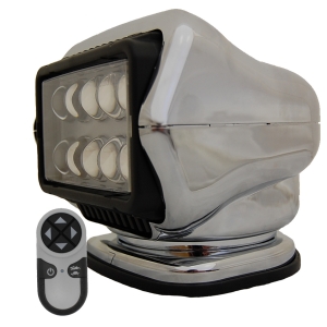 STRYKER - LED Remote Control Searchlight With Wireless Handheld Remote - Chrome 30064ST Stryker, Lights, lighting, wireless, remote, searchlight, searchlights, mount, mounting, search, light, safety, LED, Halogen, beam, light beam, search & rescue, rescue, search and rescue, CERT, emergency, spotlight, spot light, agriculture, farm, farming, farmer, outdoor, nighttime, outdoor activities, camp, camping, hunting, boating, off-roading, offroading, event lights, event lighting, lighting, fire, police, municipal, tow, towing, plow, plowing, snow plow, truck lights, rv, RV, recreation, recreation vehicle, law enforcement, marine lighting, work vehicle lights, golight, Golight, Golite, golite, radioray, Radioray, radio, ray, vehicle, truck, automotive, heavy equipment, floodlight, flood, light