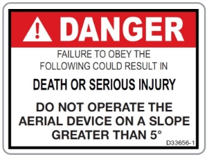 Danger Slope 5 Degree Decal  D-33656-1, 33656, D33656-1, sticker, stickers, degree, degrees, ansi, inspection, ANSI 